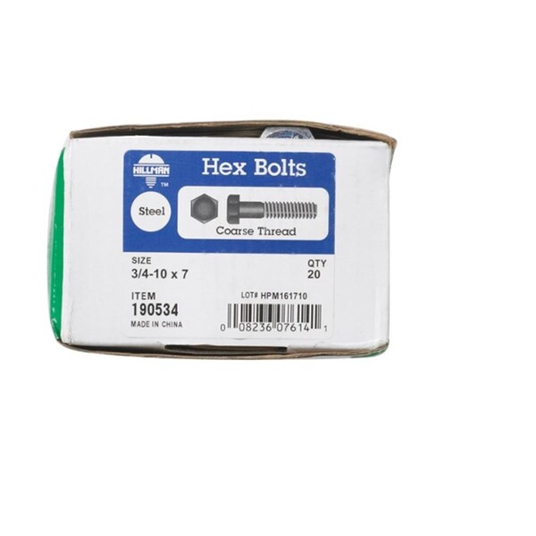 Hillman Hex Head Cap Screw, Zinc Plated Steel, 7 in L 57109 - main